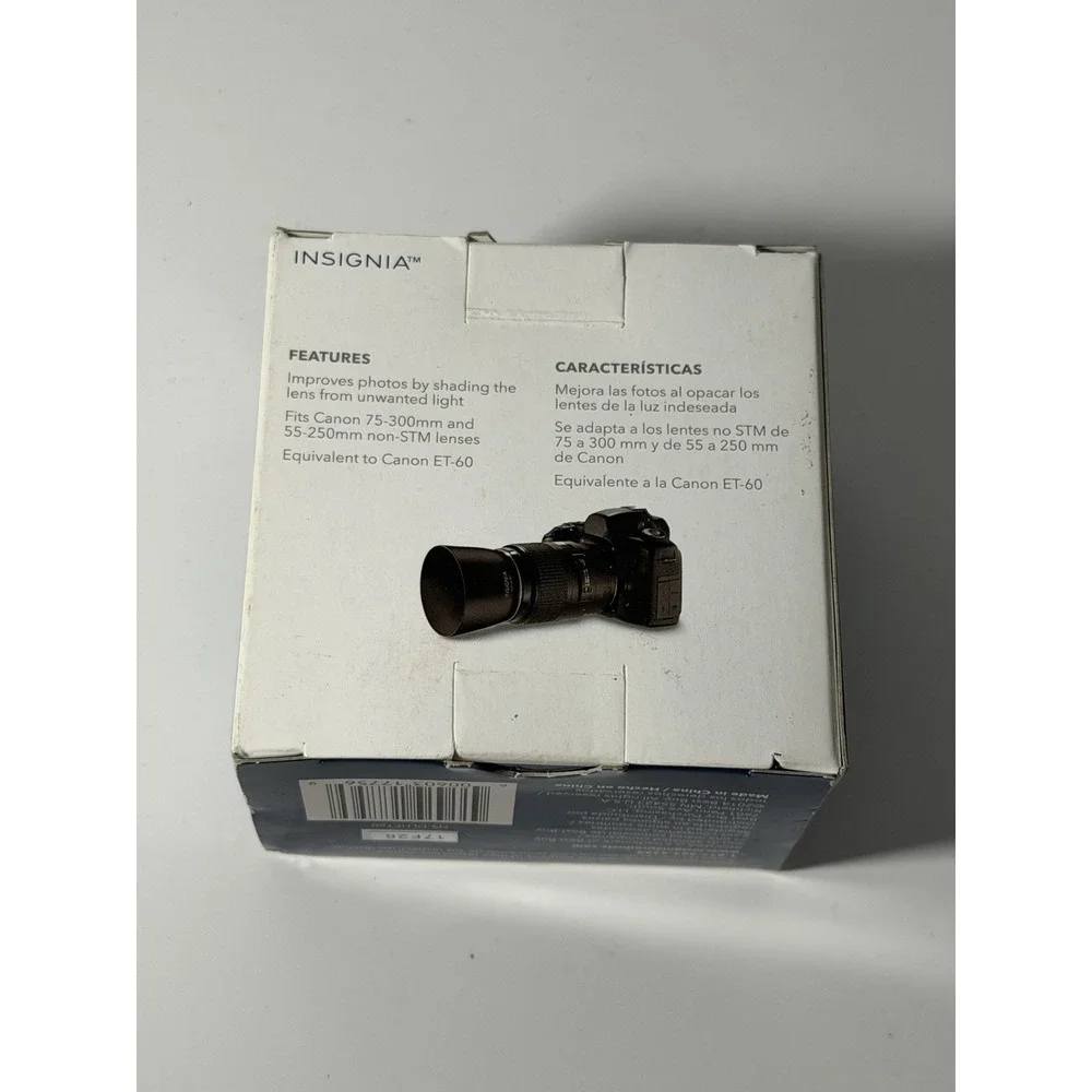Insignia 75-300 mm lens hood, model NS-DLHET60, compatible with Canon lenses